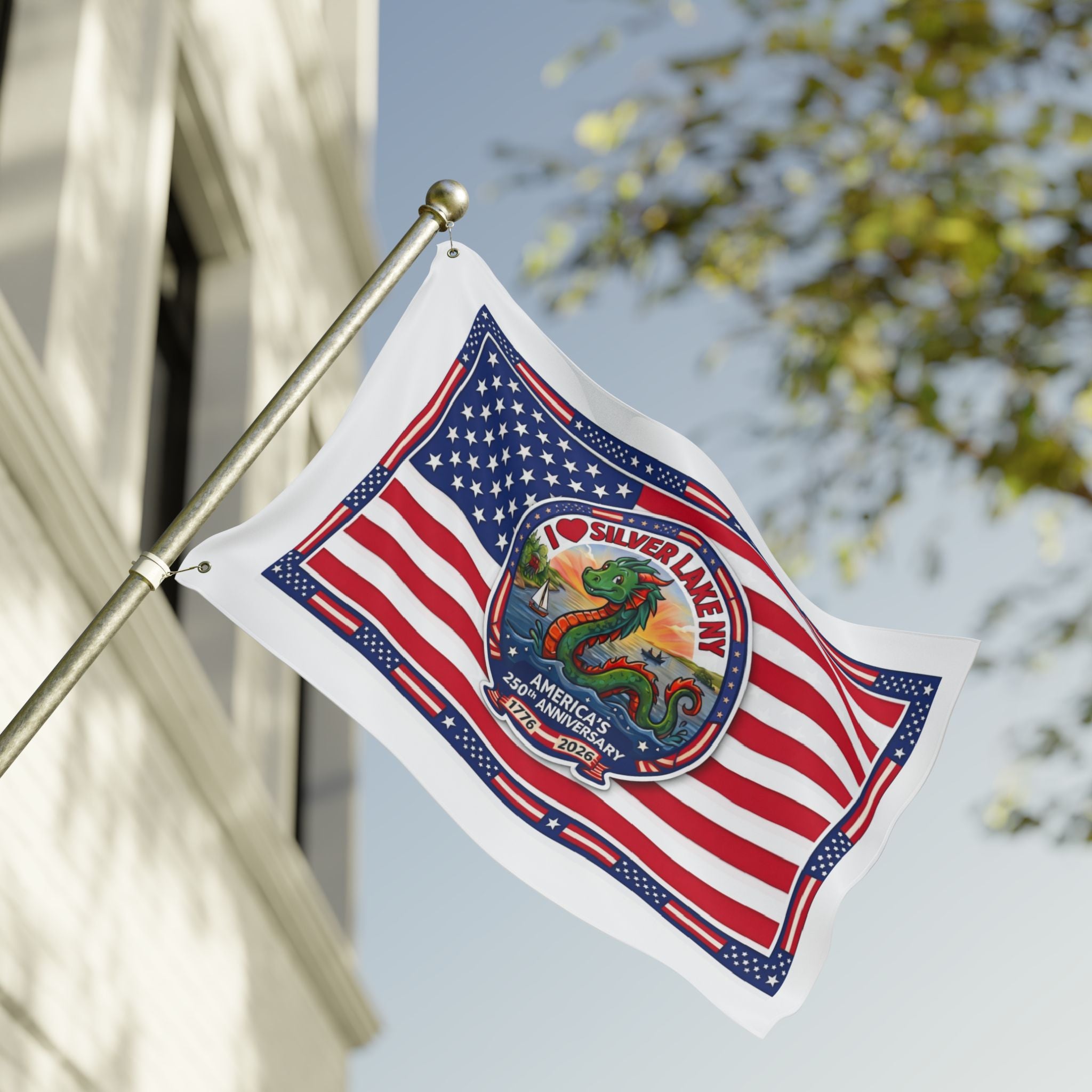Silver Lake NY 250th Anniversary Double-Sided American Flag — Patriotic Outdoor Banner