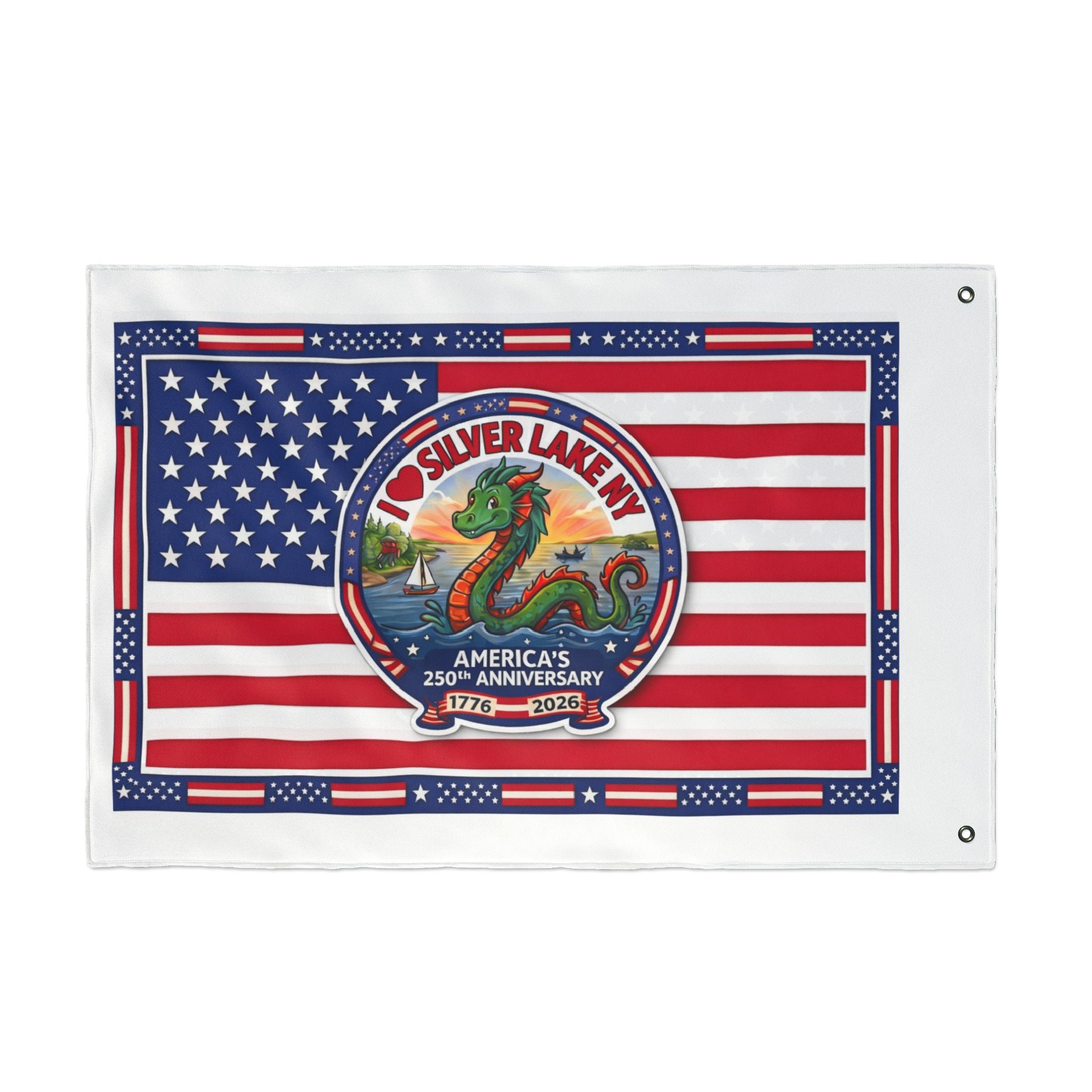 Silver Lake NY 250th Anniversary Double-Sided American Flag — Patriotic Outdoor Banner