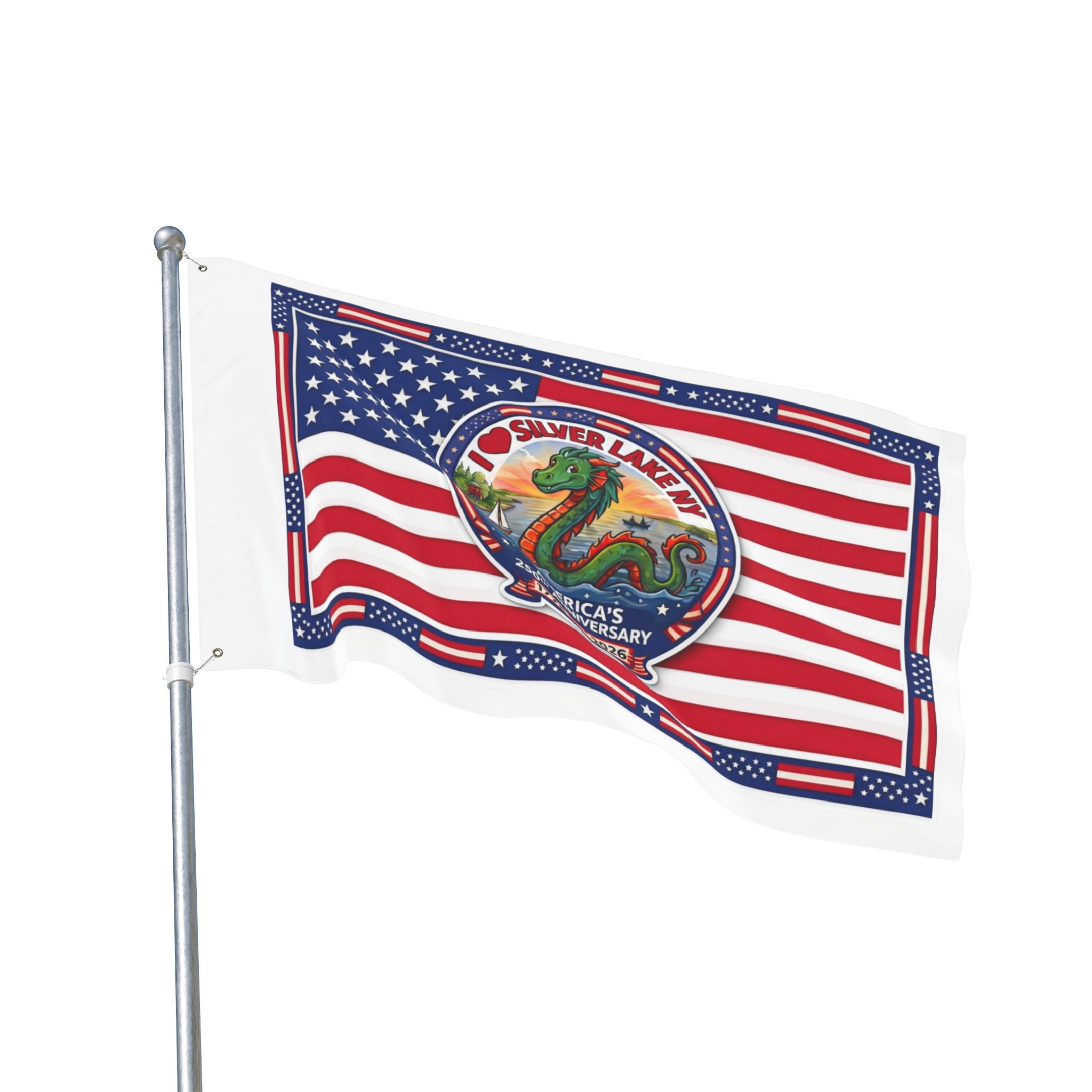 Silver Lake NY 250th Anniversary Double-Sided American Flag — Patriotic Outdoor Banner