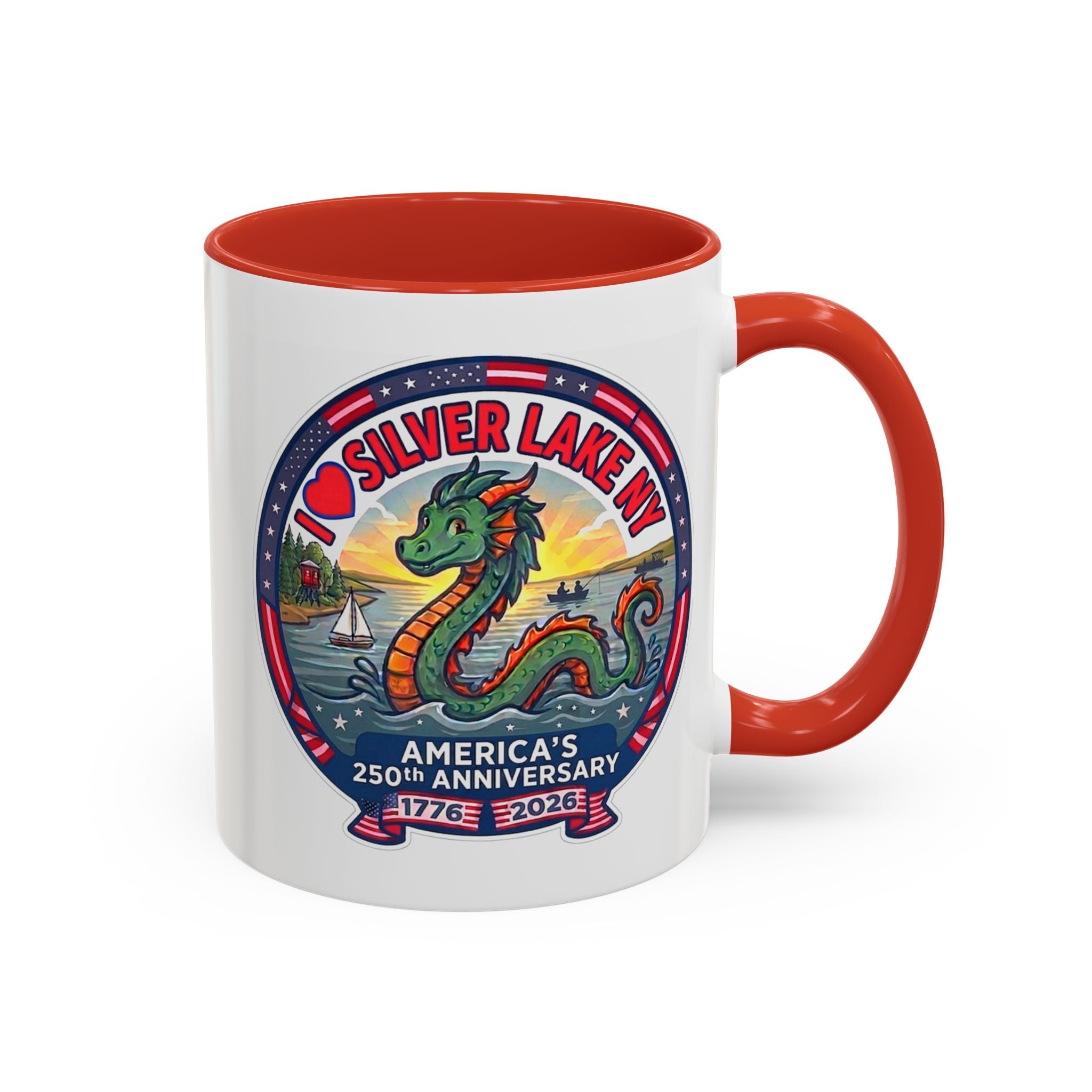 Silver Lake NY Sea Serpent Coffee Mug - "I Love Silver Lake NY" 250th Anniversary Accent Mug (11/15oz)