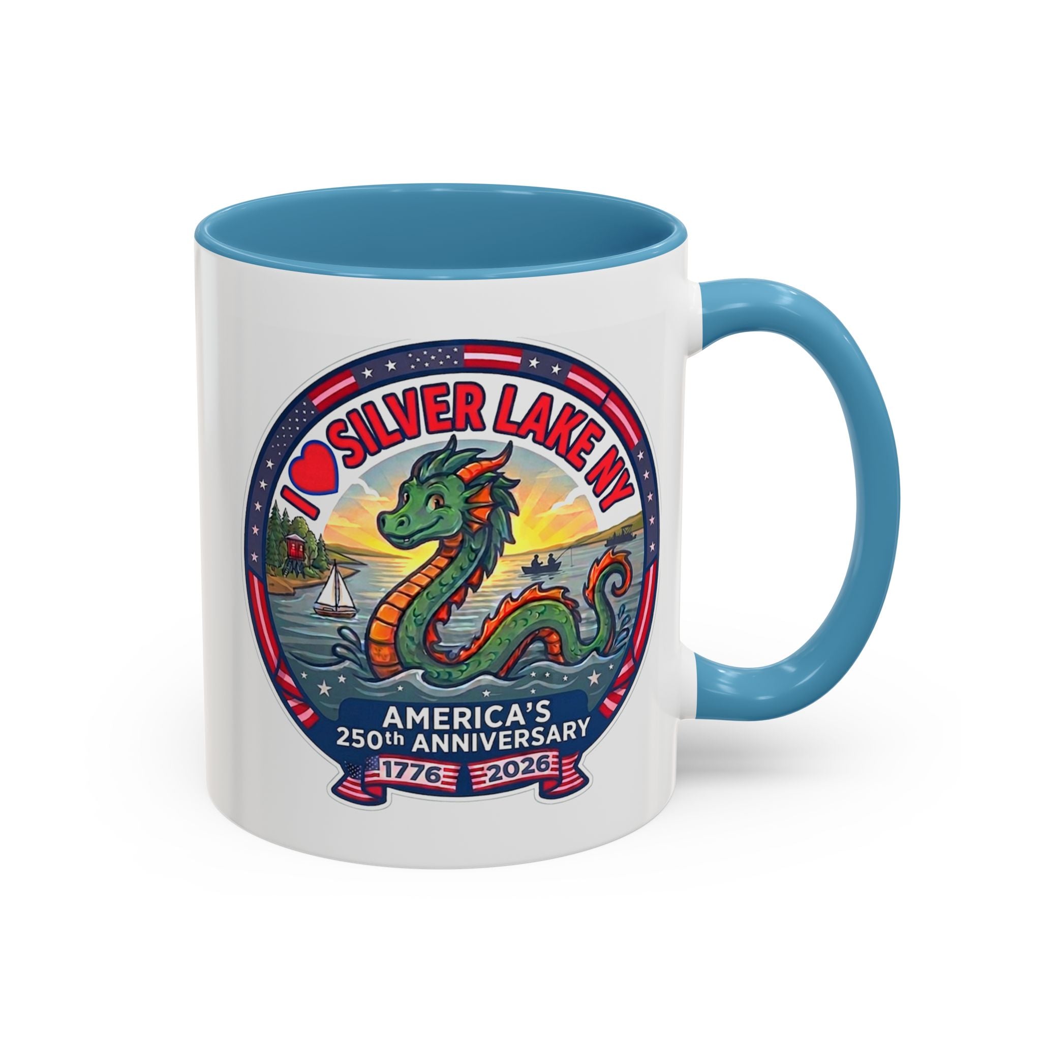 Silver Lake NY Sea Serpent Coffee Mug - "I Love Silver Lake NY" 250th Anniversary Accent Mug (11/15oz)