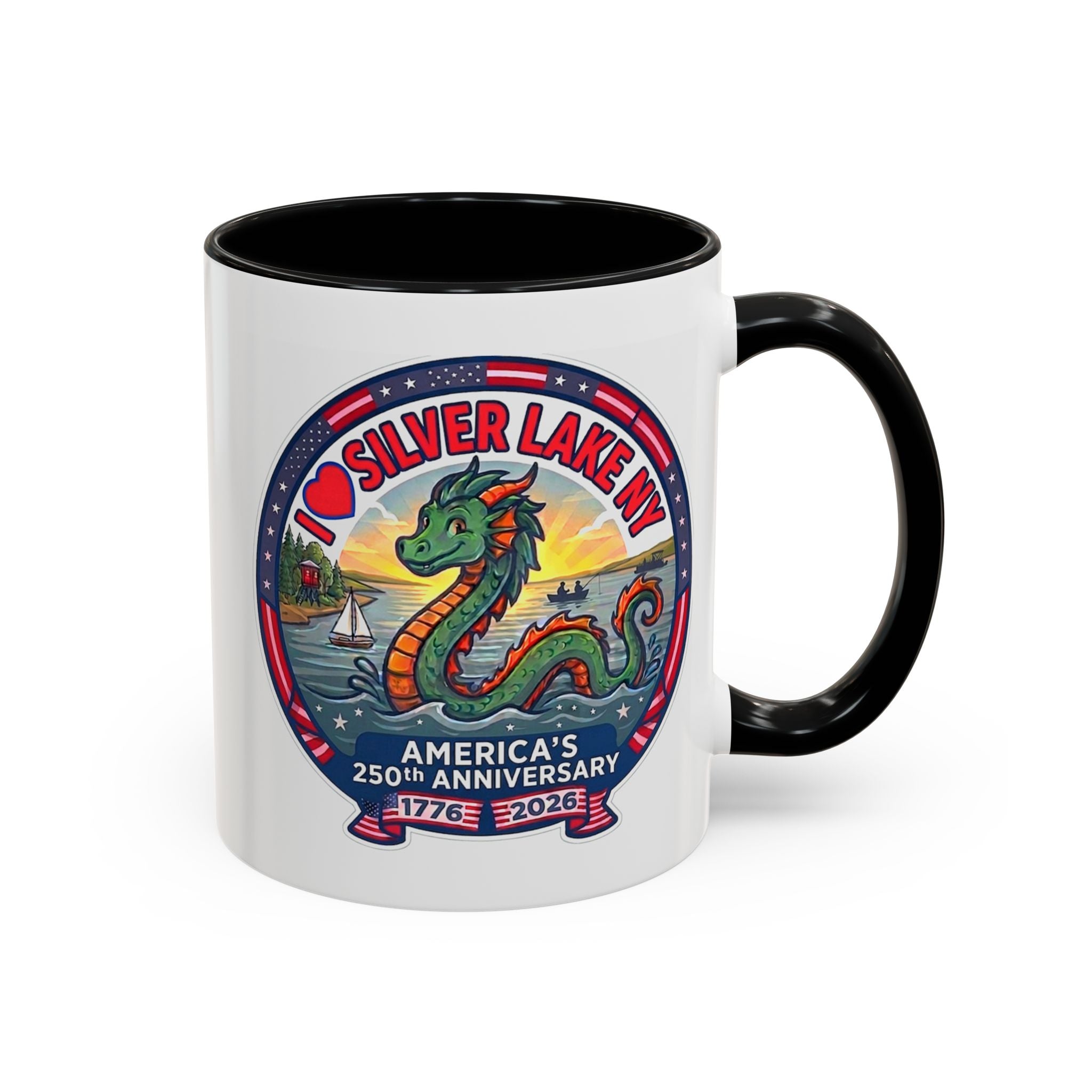 Silver Lake NY Sea Serpent Coffee Mug - "I Love Silver Lake NY" 250th Anniversary Accent Mug (11/15oz)