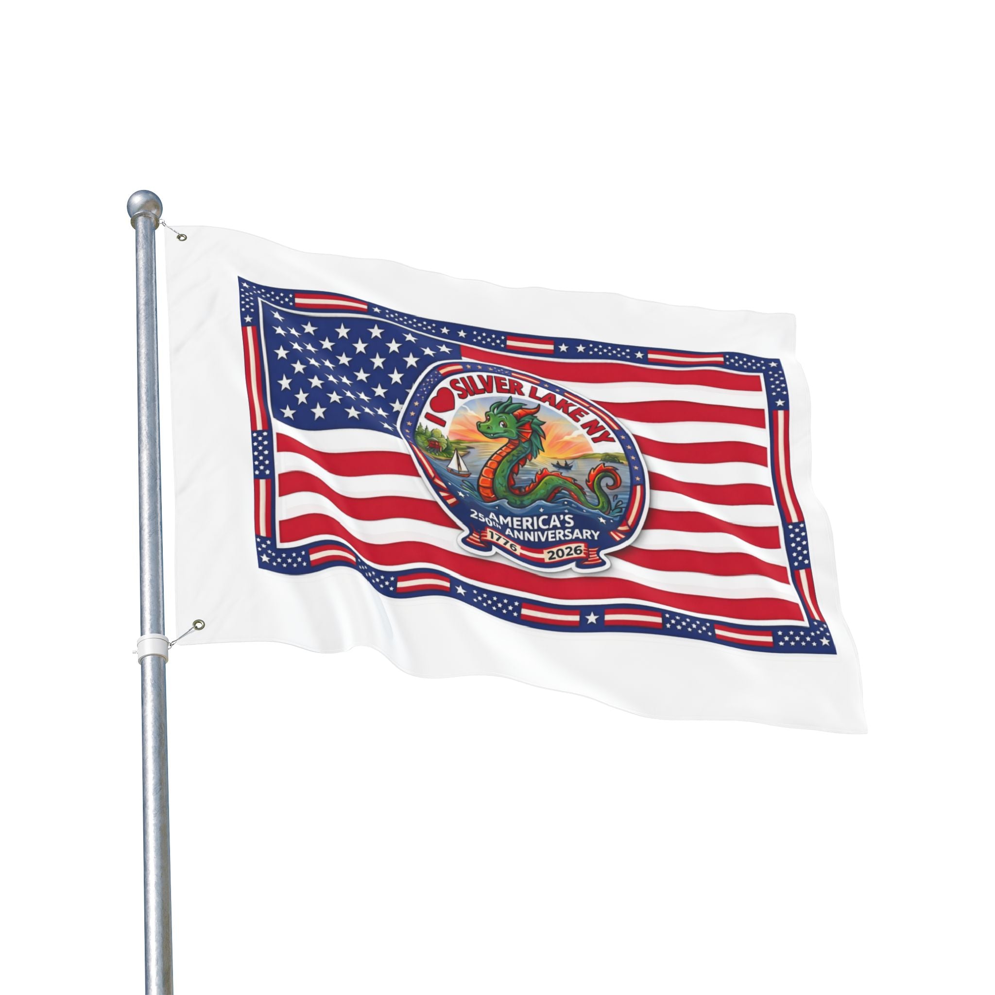 Silver Lake NY 250th Anniversary Double-Sided American Flag — Patriotic Outdoor Banner