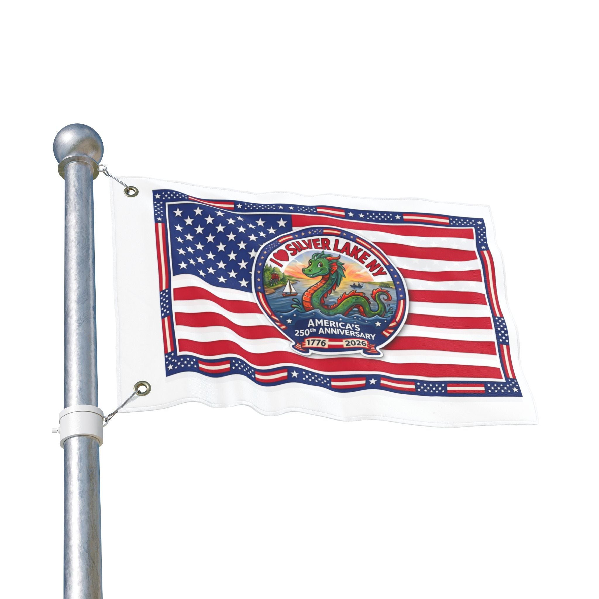 Silver Lake NY 250th Anniversary Double-Sided American Flag — Patriotic Outdoor Banner