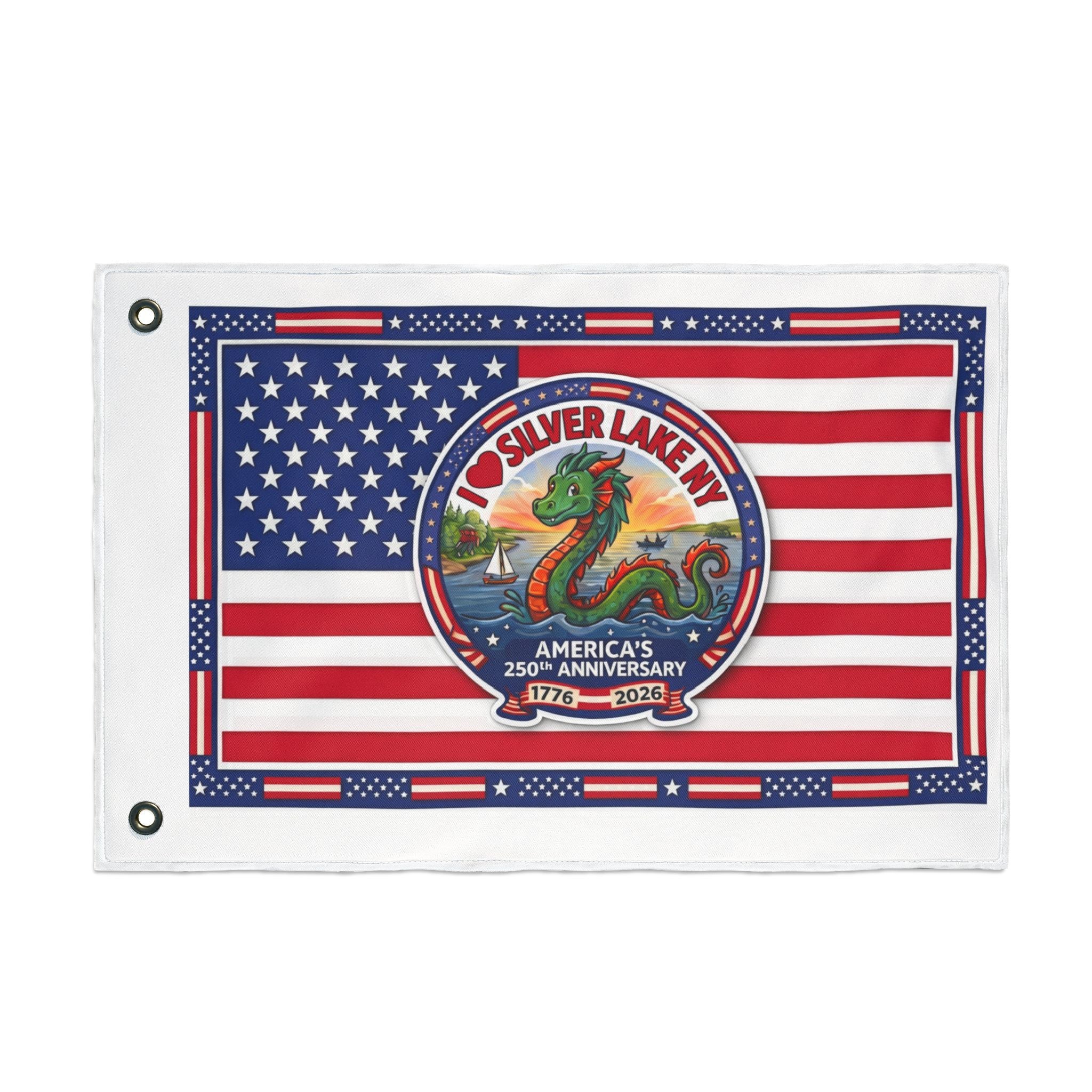 Silver Lake NY 250th Anniversary Double-Sided American Flag — Patriotic Outdoor Banner