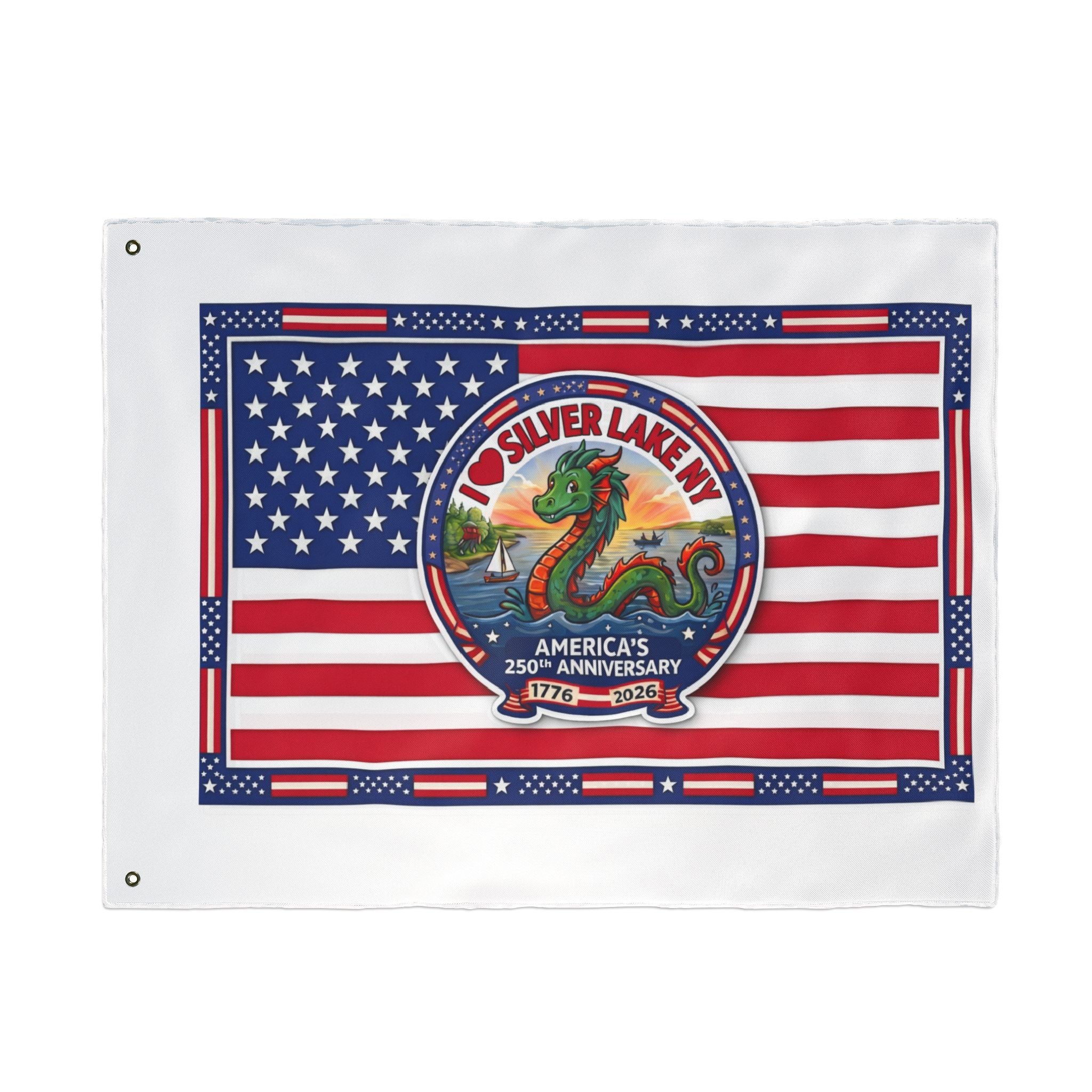 Silver Lake NY 250th Anniversary Double-Sided American Flag — Patriotic Outdoor Banner