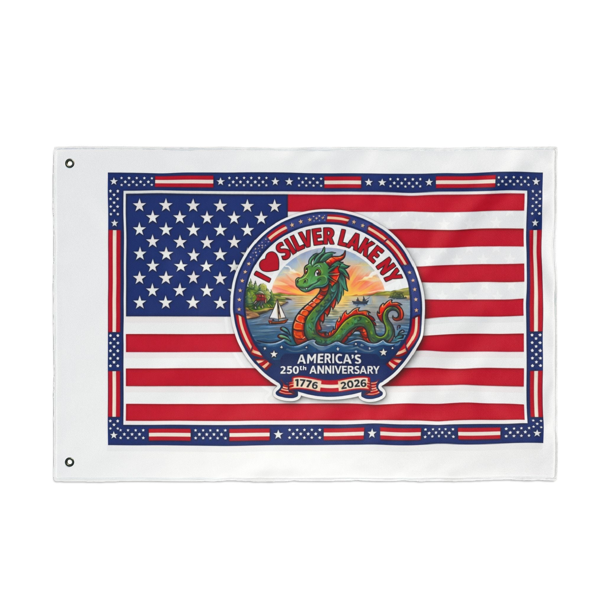 Silver Lake NY 250th Anniversary Double-Sided American Flag — Patriotic Outdoor Banner