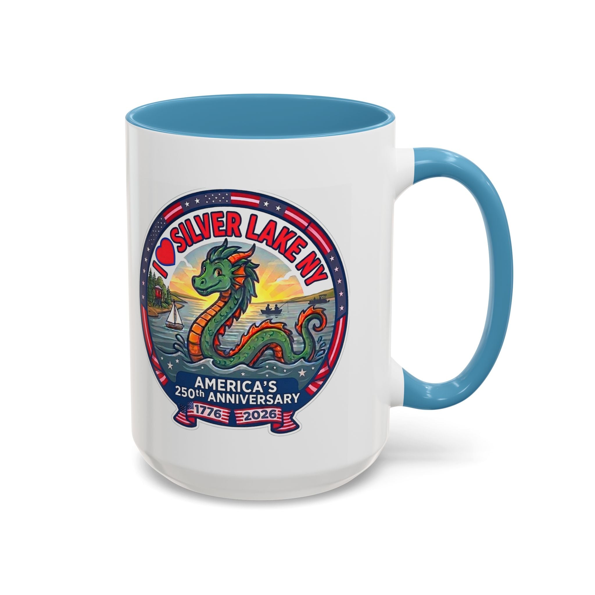 Silver Lake NY Sea Serpent Coffee Mug - "I Love Silver Lake NY" 250th Anniversary Accent Mug (11/15oz)