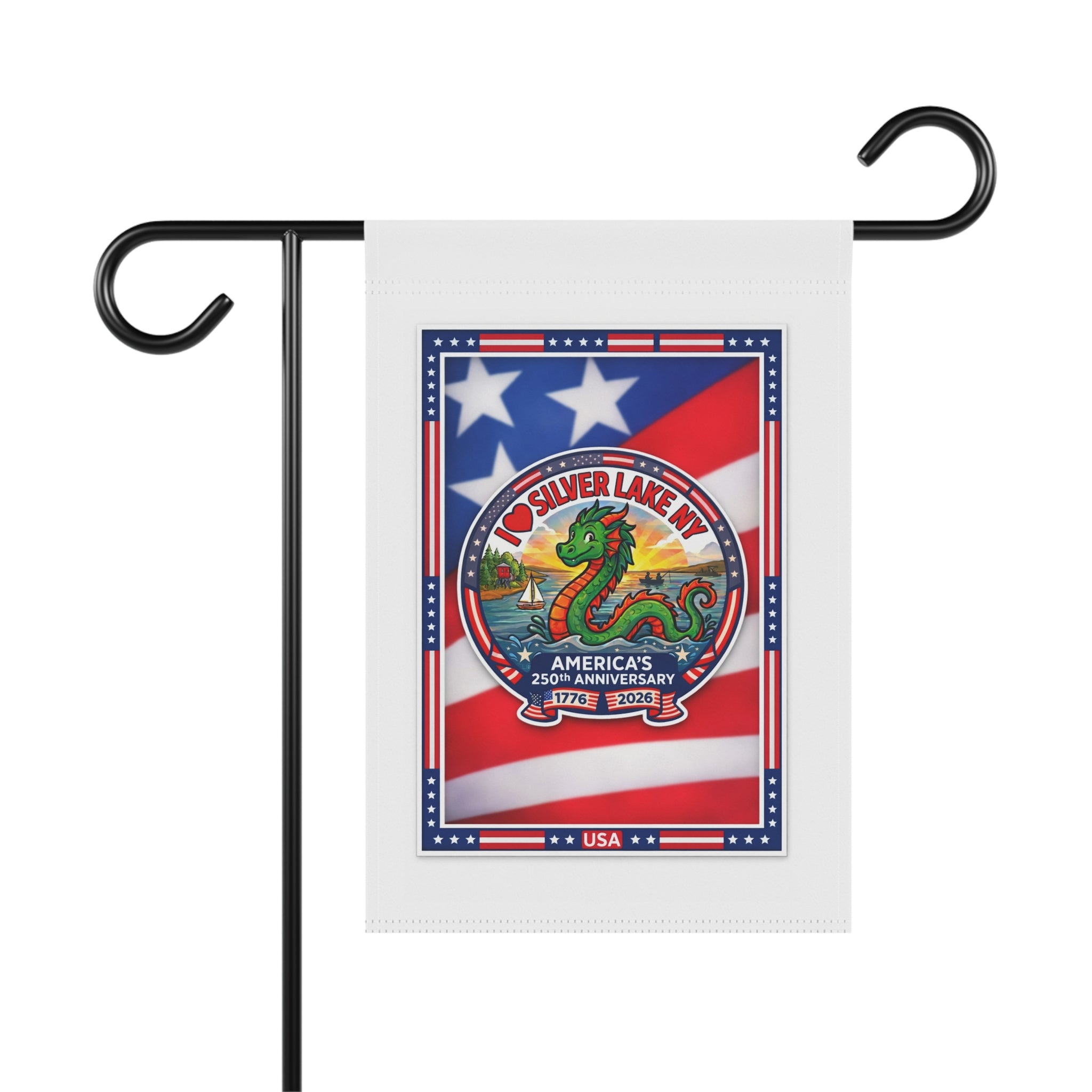 Patriotic Silver Lake NY Garden Flag — 250th Anniversary USA Decorative Banner