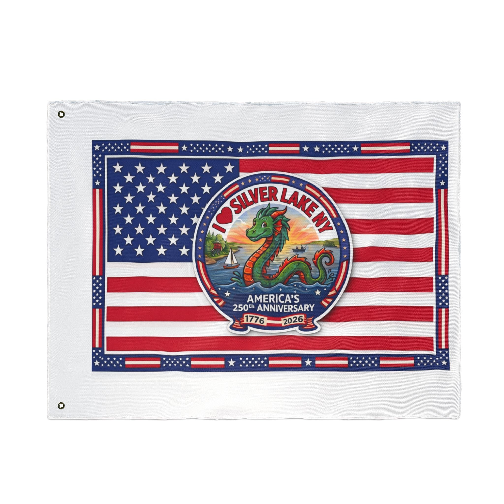 Silver Lake NY 250th Anniversary Double-Sided American Flag — Patriotic Outdoor Banner
