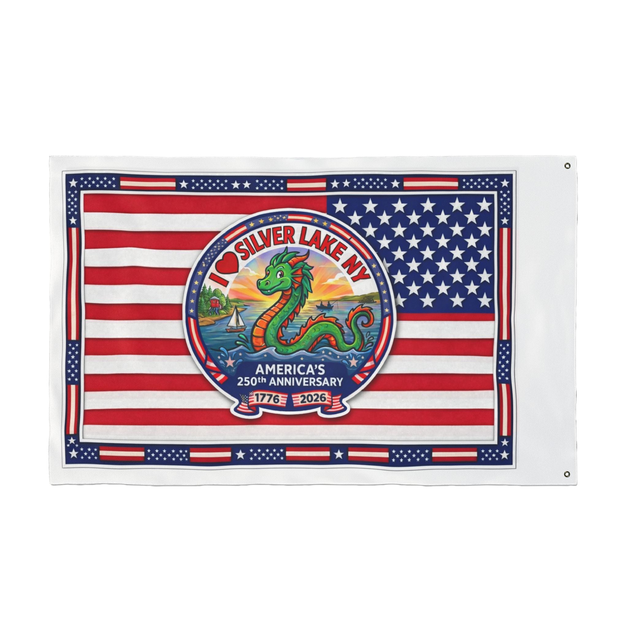 Silver Lake NY 250th Anniversary Double-Sided American Flag — Patriotic Outdoor Banner