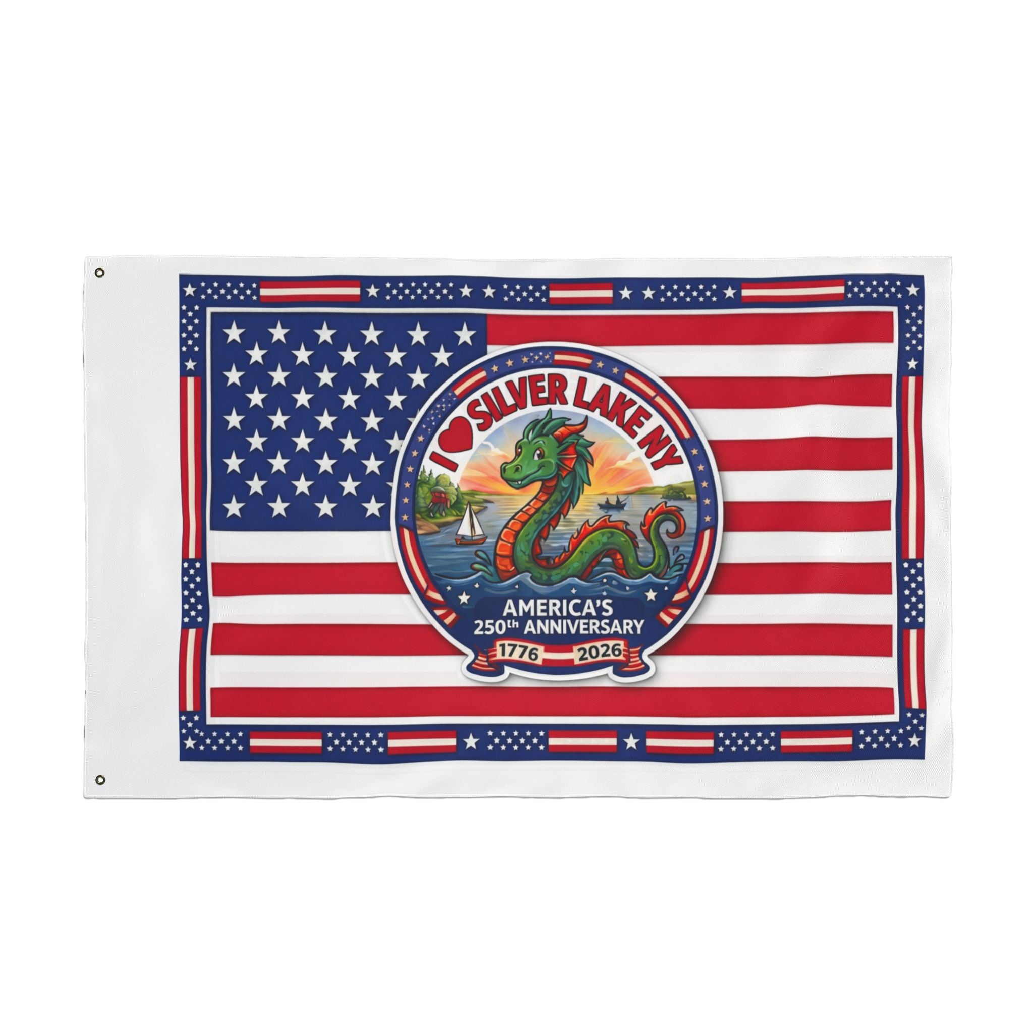 Silver Lake NY 250th Anniversary Double-Sided American Flag — Patriotic Outdoor Banner