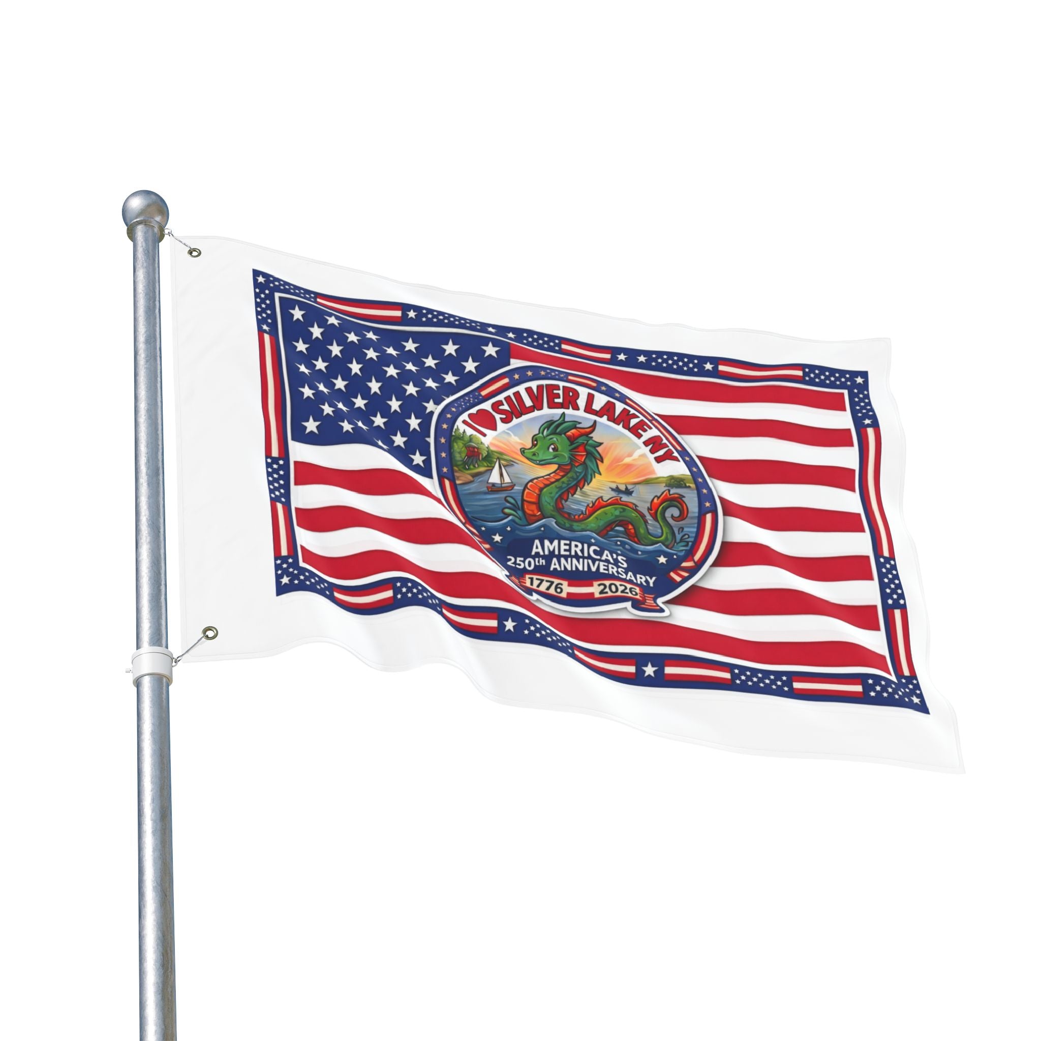 Silver Lake NY 250th Anniversary Double-Sided American Flag — Patriotic Outdoor Banner