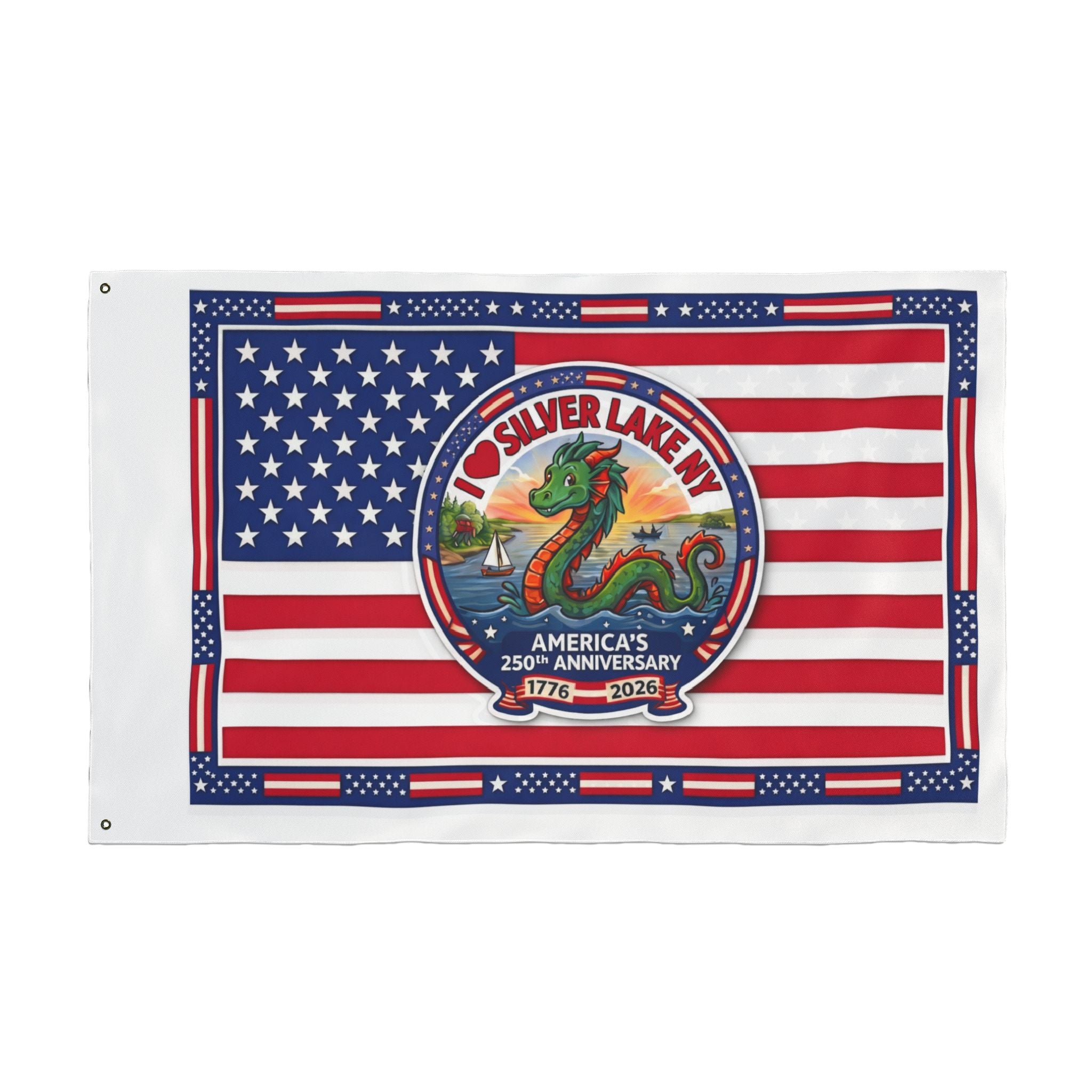 Silver Lake NY 250th Anniversary Double-Sided American Flag — Patriotic Outdoor Banner