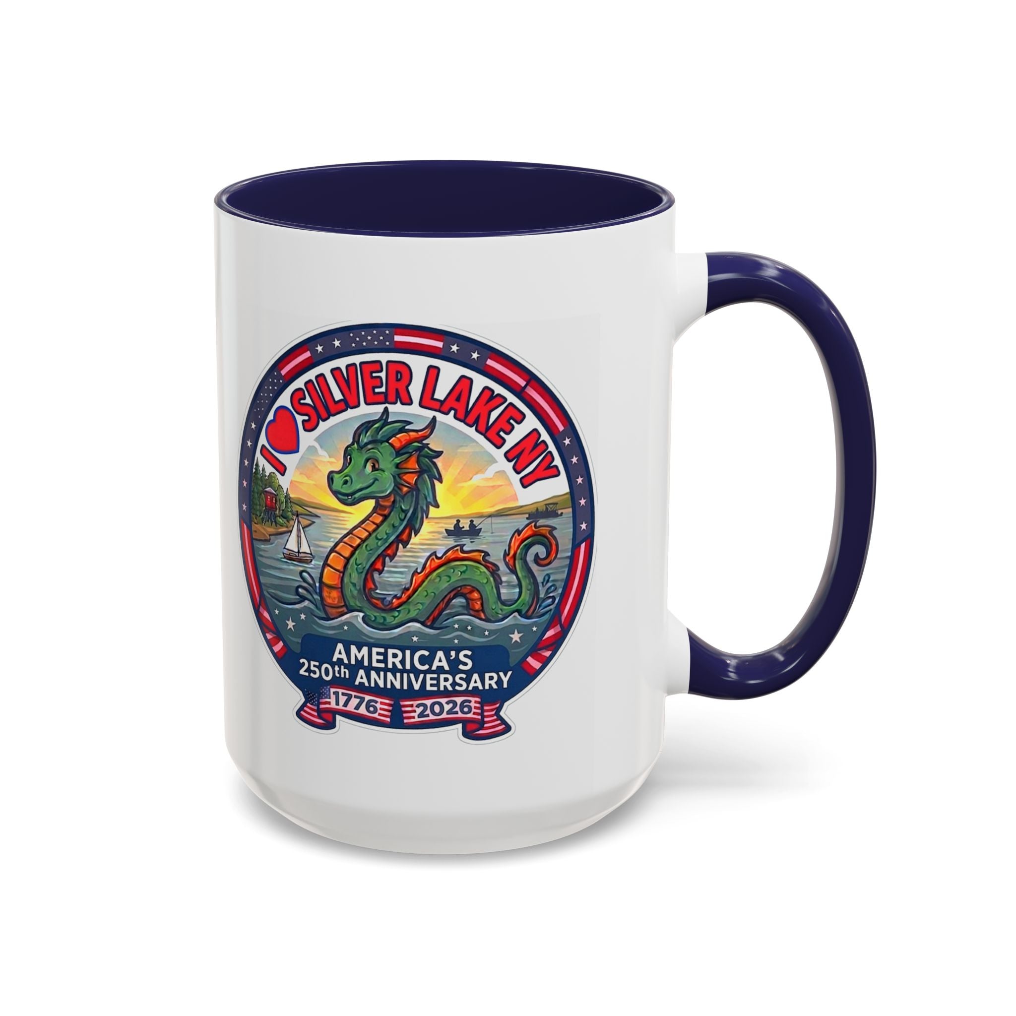 Silver Lake NY Sea Serpent Coffee Mug - "I Love Silver Lake NY" 250th Anniversary Accent Mug (11/15oz)