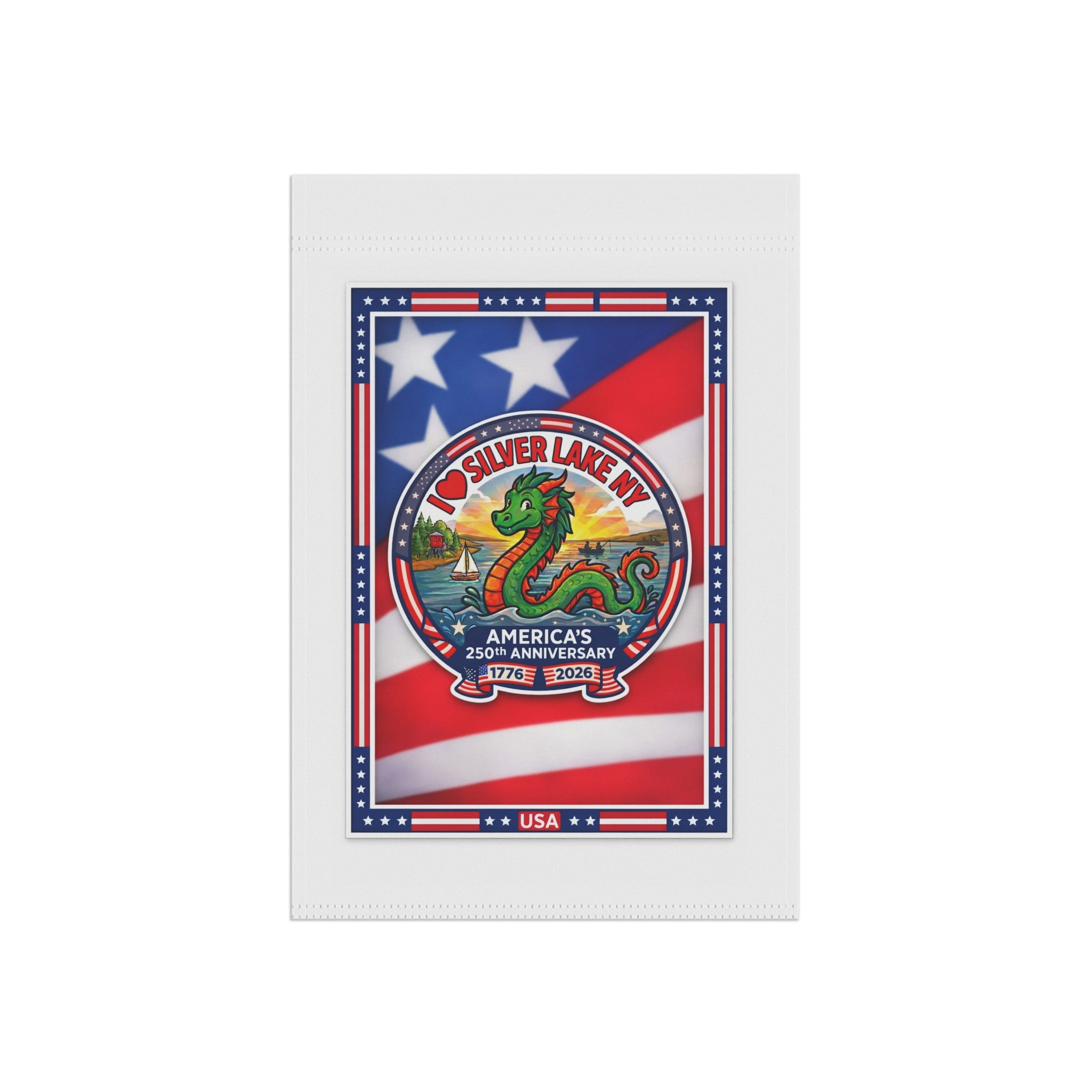 Patriotic Silver Lake NY Garden Flag — 250th Anniversary USA Decorative Banner