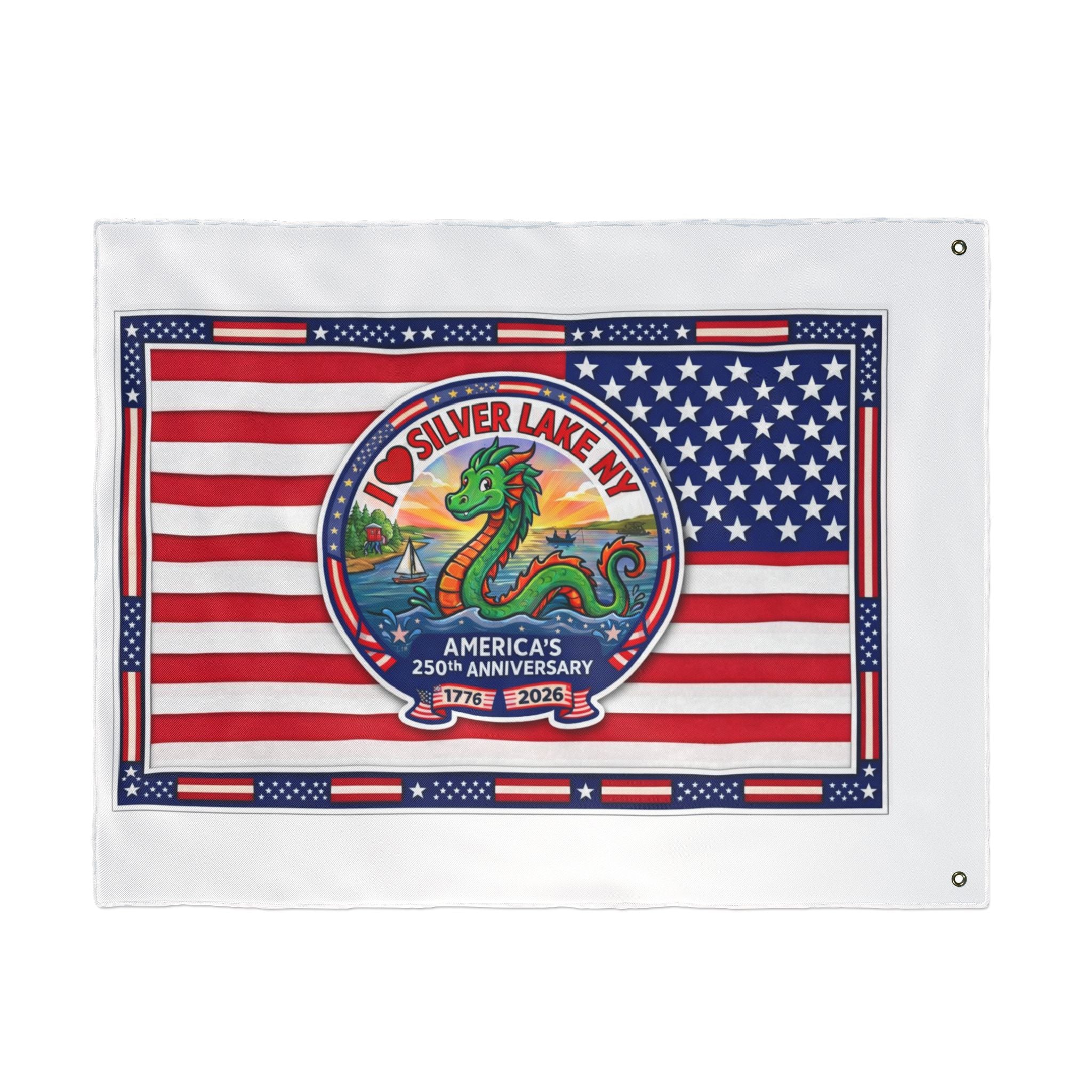 Silver Lake NY 250th Anniversary Double-Sided American Flag — Patriotic Outdoor Banner