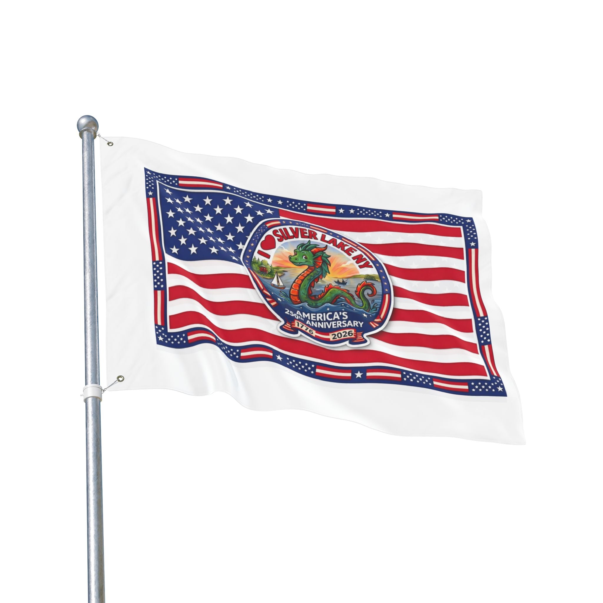 Silver Lake NY 250th Anniversary Double-Sided American Flag — Patriotic Outdoor Banner