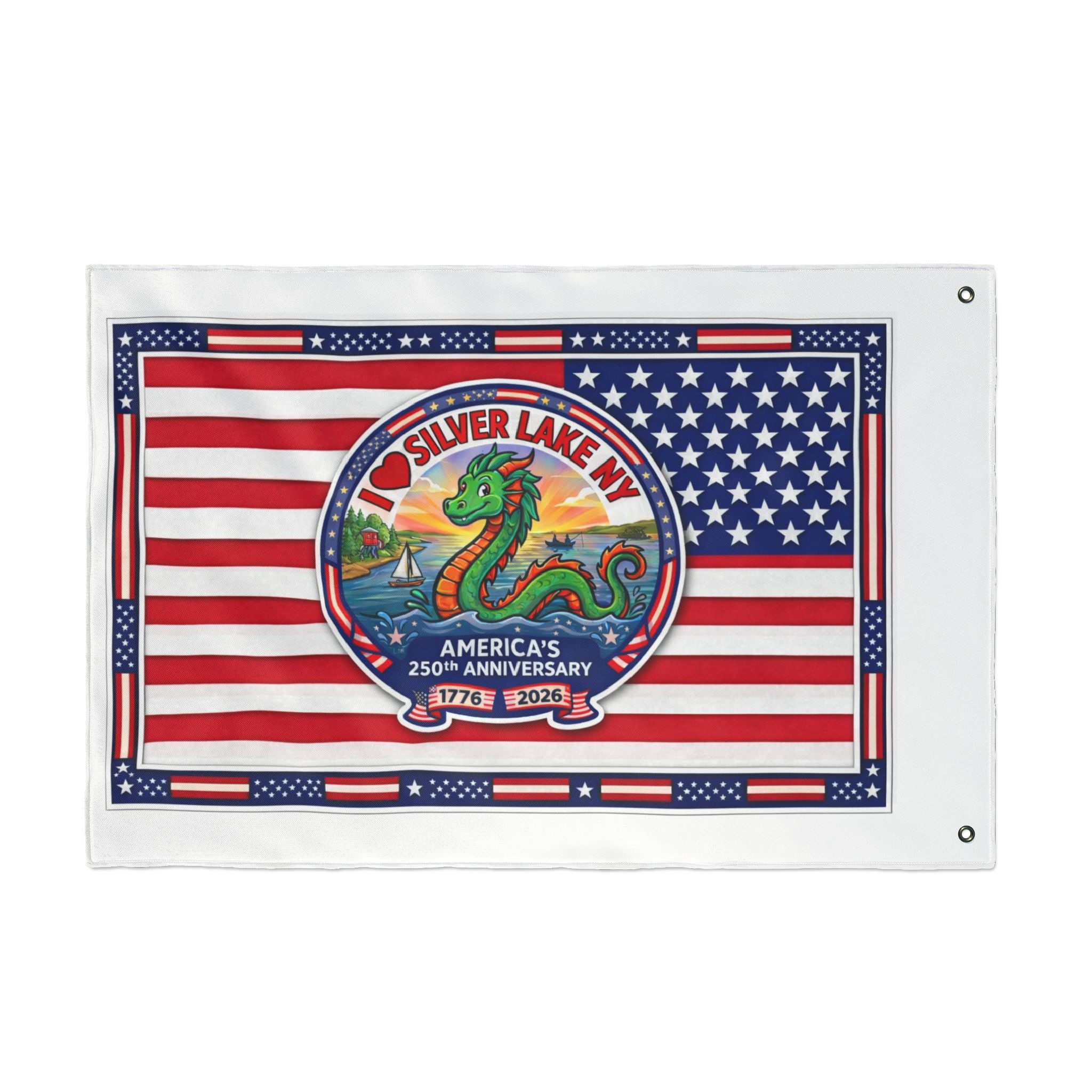 Silver Lake NY 250th Anniversary Double-Sided American Flag — Patriotic Outdoor Banner